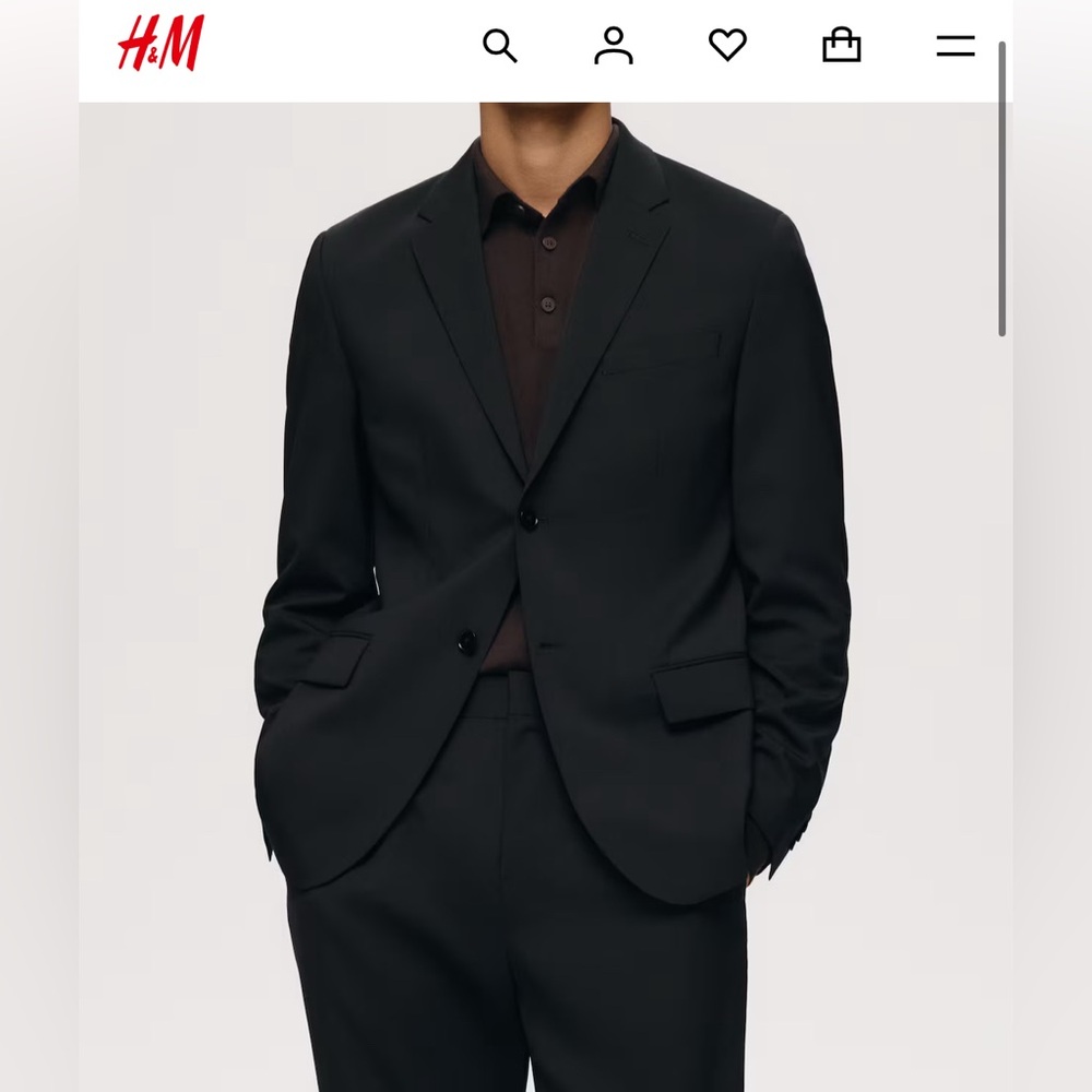H&M SLIM FIT BLACK WOOL BLEND JACKET 46R - Picture 5 of 12